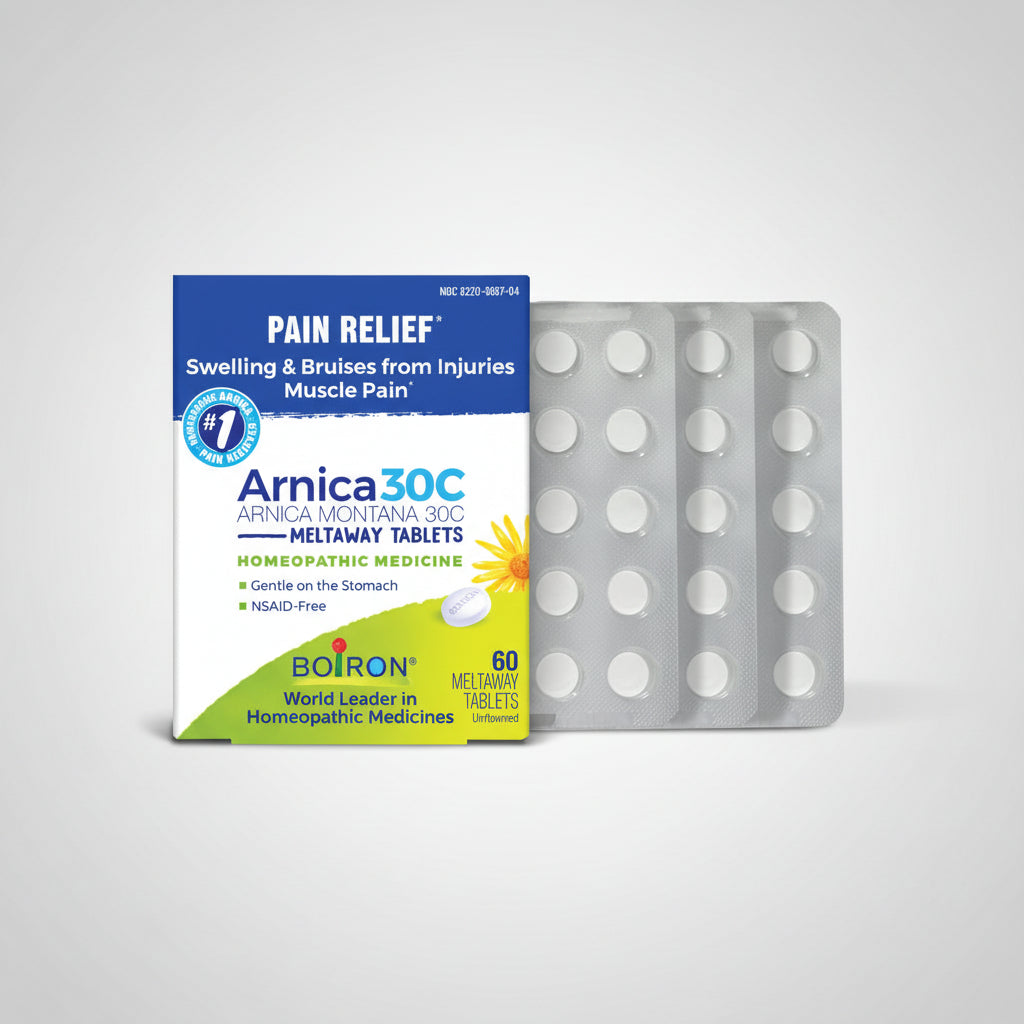 Boiron Arnica 30C homeopathic medicine packaging with blister pack on a white background