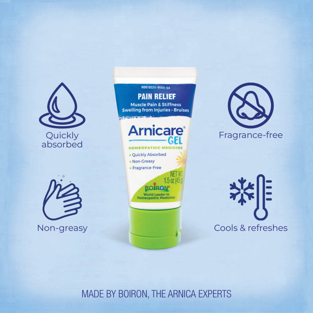 Arnicare Gel tube with features on a blue background
