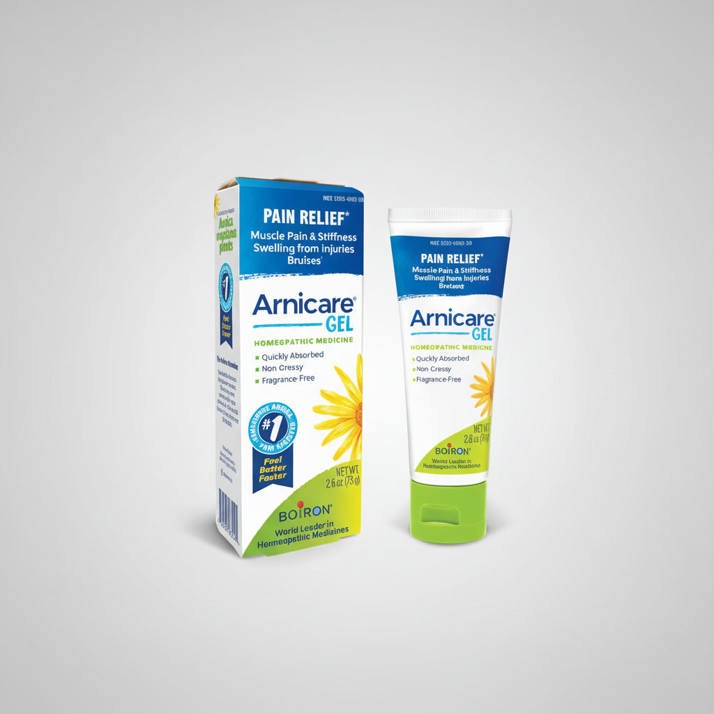 Arnicare Gel packaging and tube on a white background