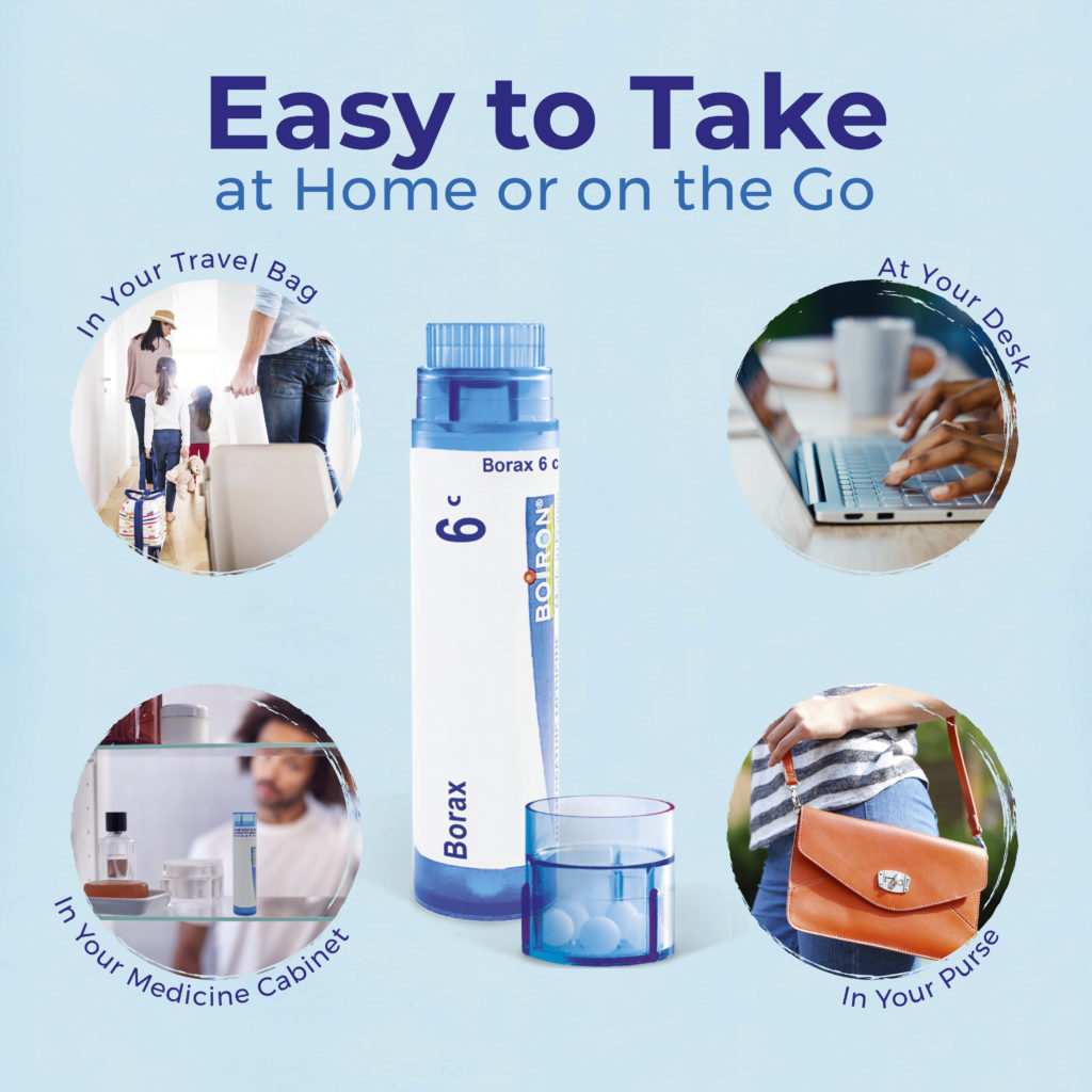 Borax product with usage scenarios on a light blue background
