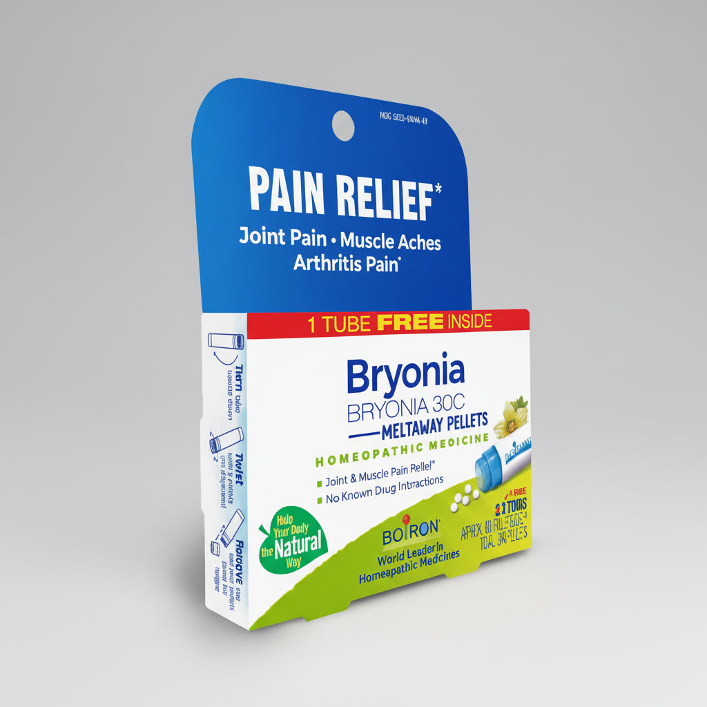 Bryonia homeopathic medicine packaging for pain relief on a white background