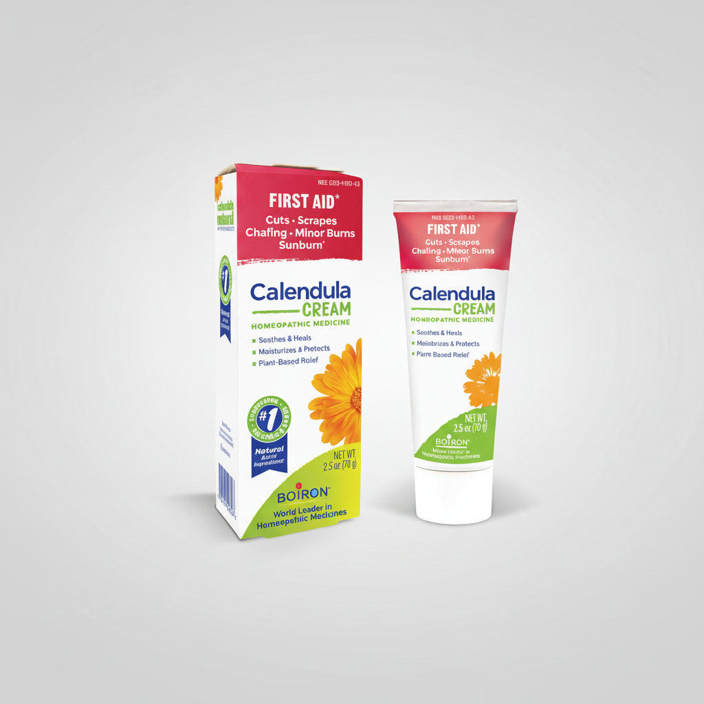 Calendula cream packaging with a tube and box on a white background