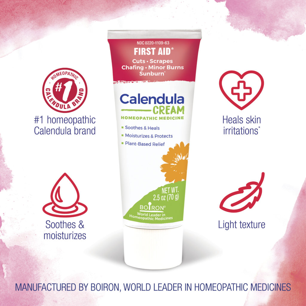 Calendula cream tube with branding and product features on a white background