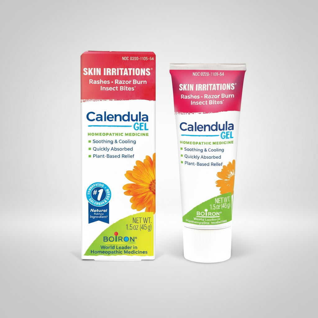 Calendula gel packaging with a tube and box on a white background