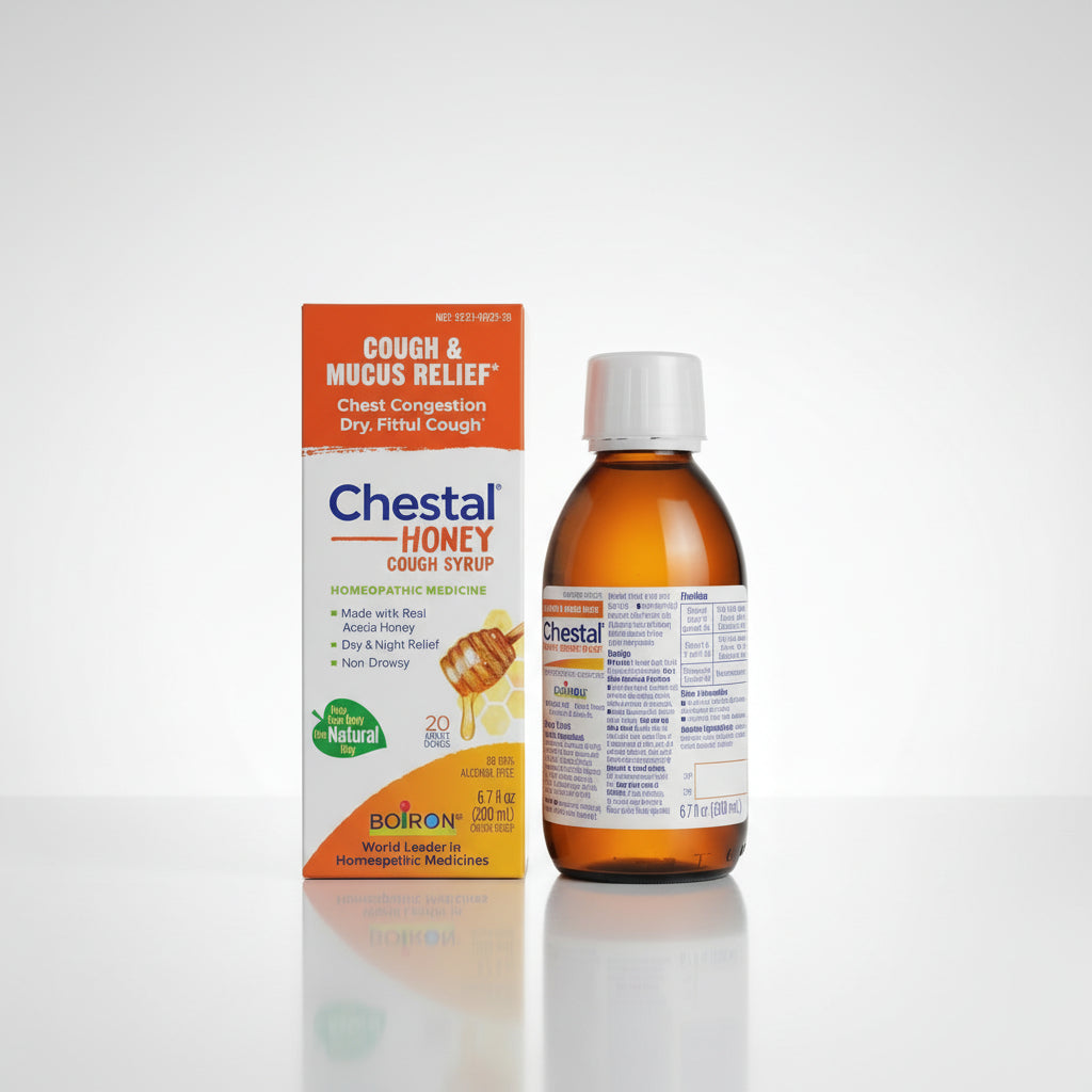 Chestal Honey Cough Syrup bottle and packaging on a white background