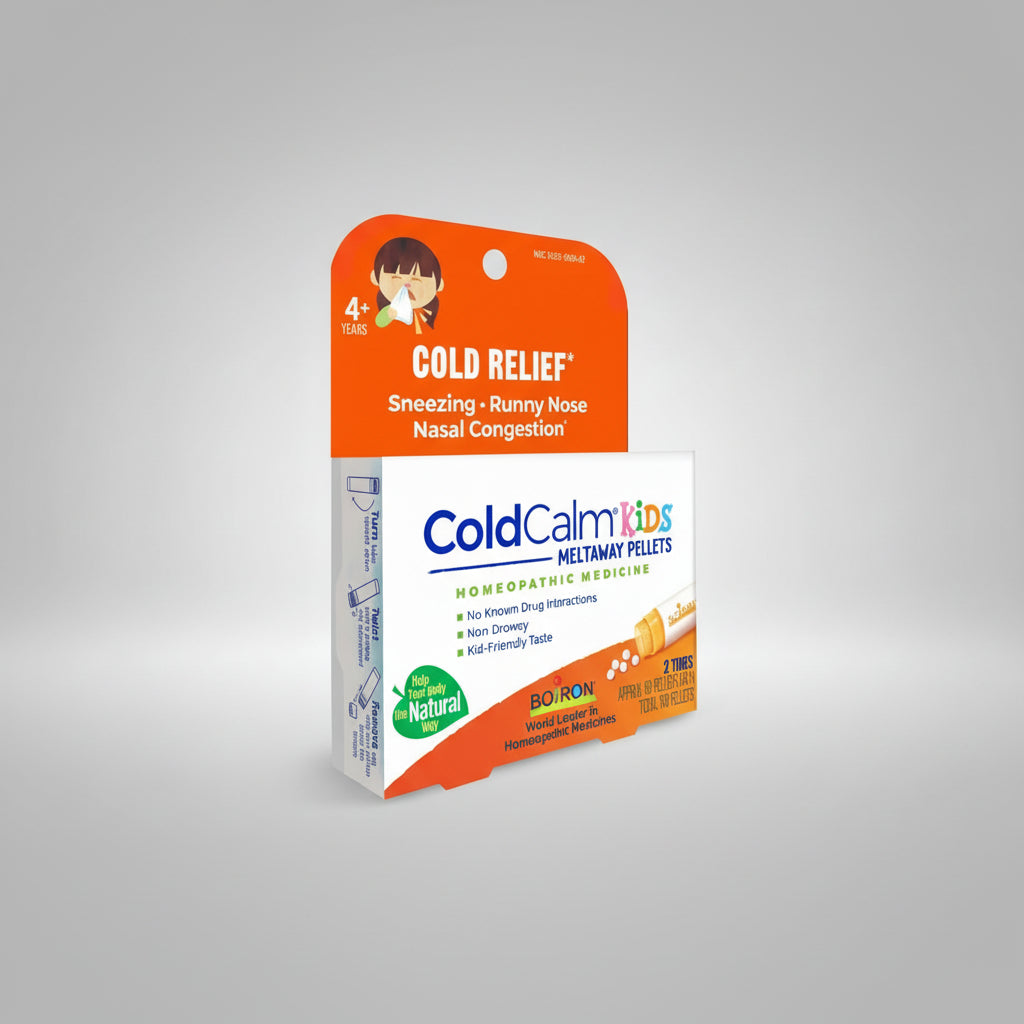Cold relief product packaging for children with orange and white design.