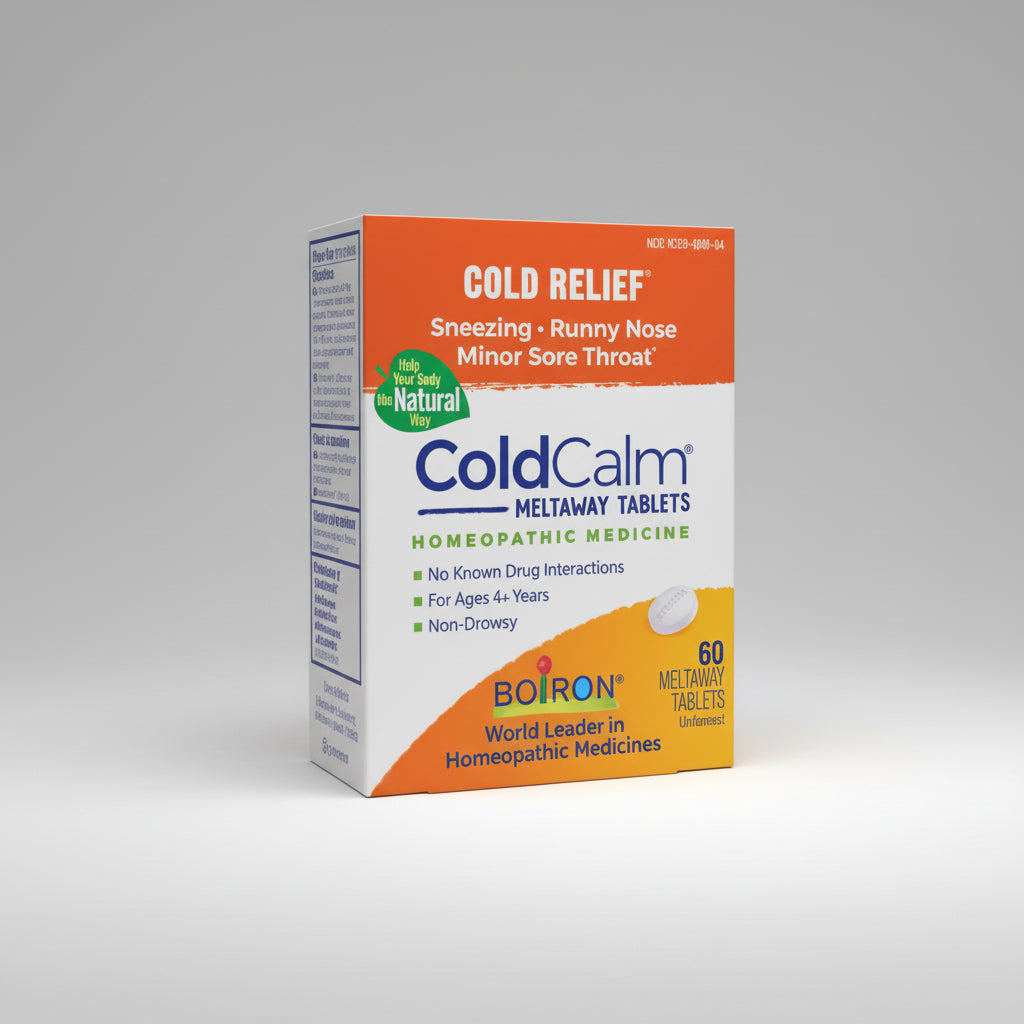 Box of ColdCalm Meltaway Tablets for cold relief on a white background