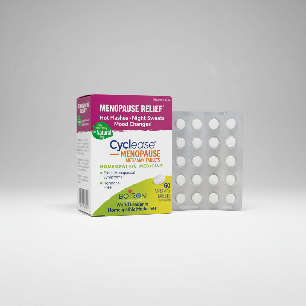 Cyclease Menopause Relief packaging with tablets on a white background