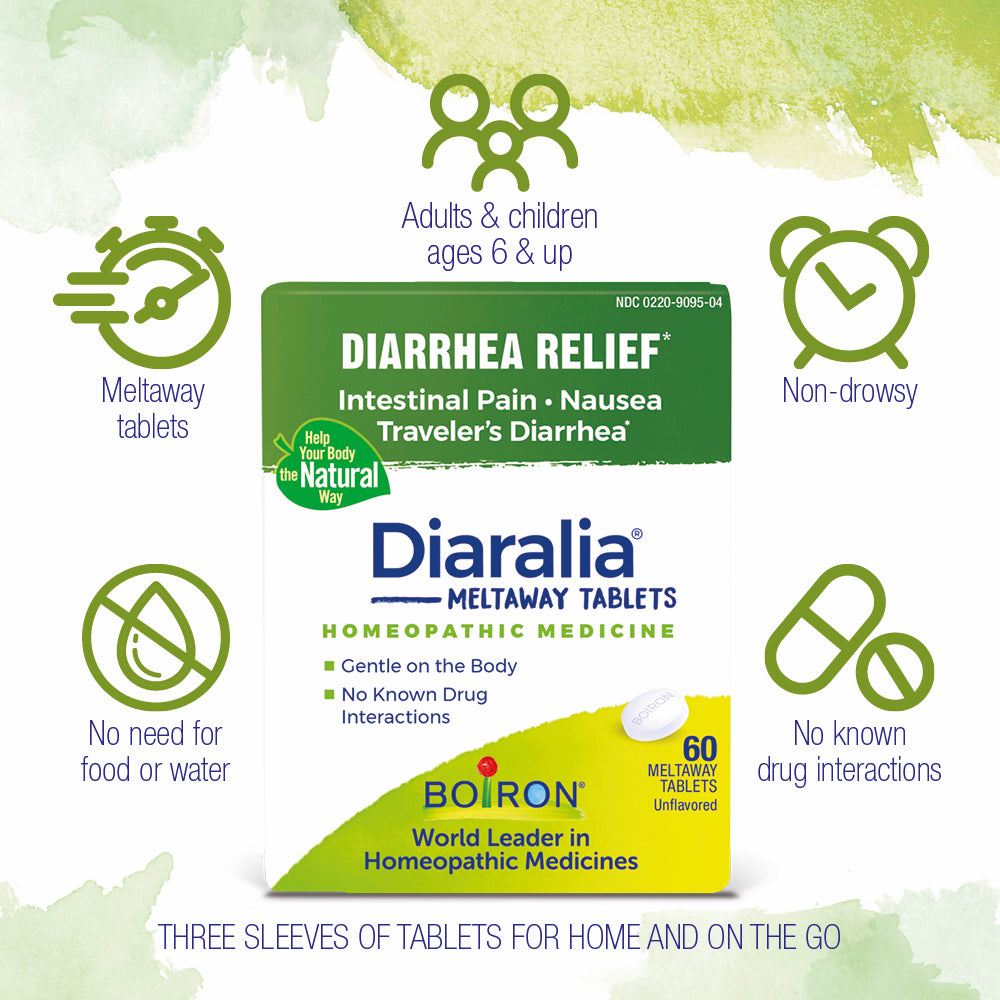 Diaralia Meltaway Tablets packaging with branding and product information on a white background.
