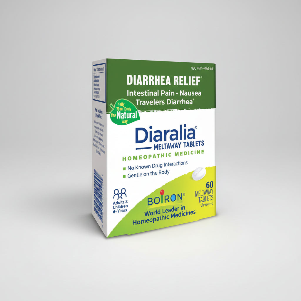 Box of Diaralia Meltaway Tablets for diarrhea relief on a white background