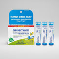Gelsemium homeopathic medicine packaging for nervous stress relief on a white background