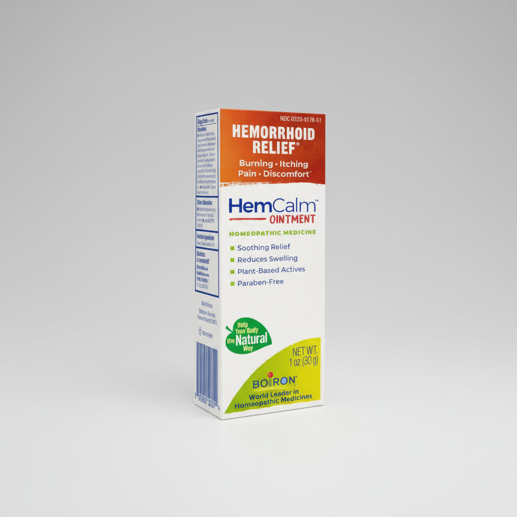 Box of HemCalm Ointment for hemorrhoid relief on a white background