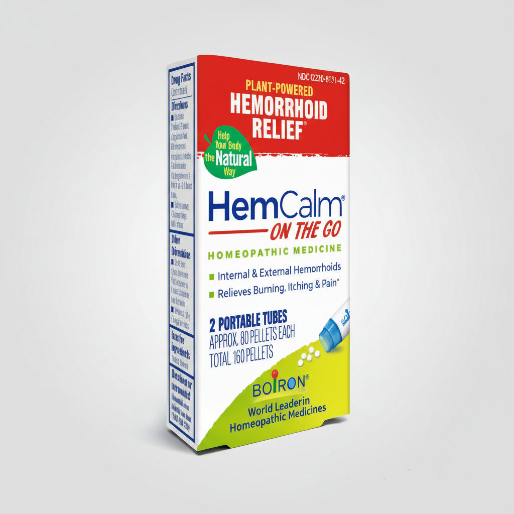 HemCalm on the Go homeopathic medicine packaging on a white background