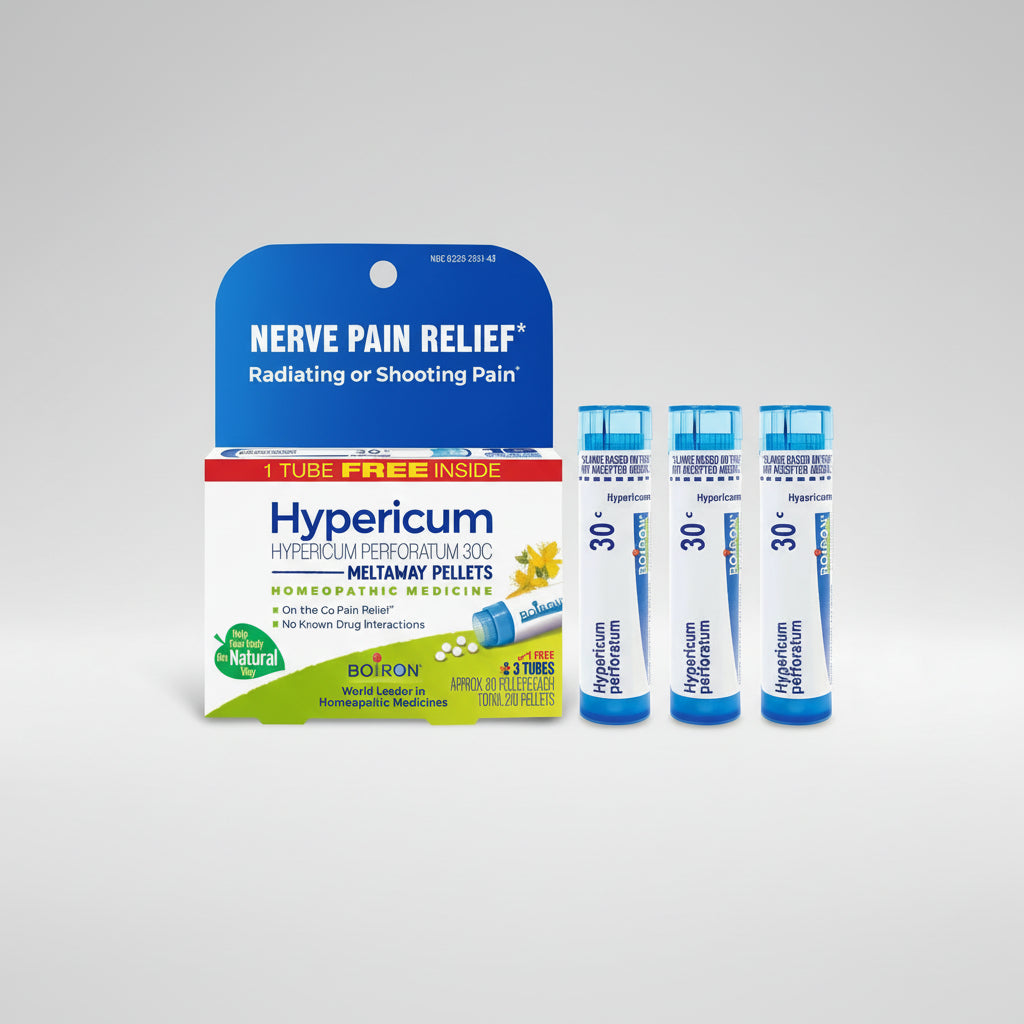 Hypericum nerve pain relief product packaging on a white background