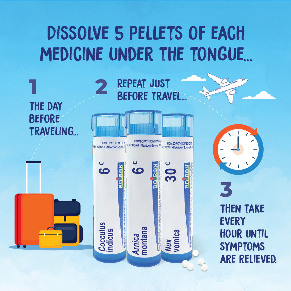 Homeopathic medicine packaging with usage instructions on a blue background