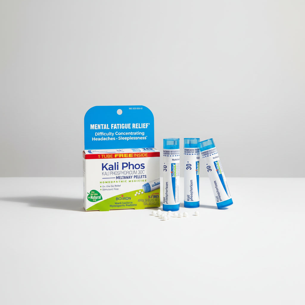 Kali Phos homeopathic medicine packaging with three tubes on a white background