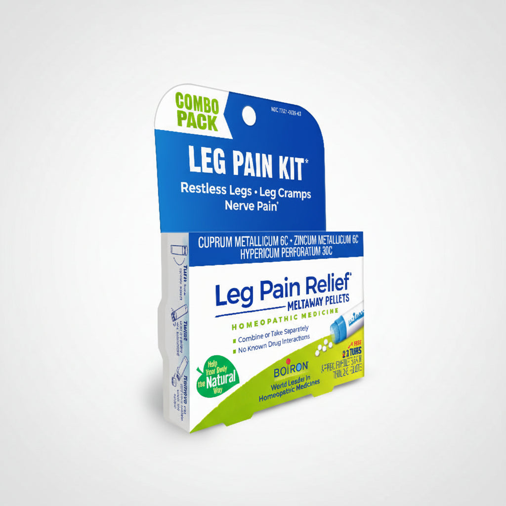 Leg Pain Kit packaging with blue and green design on a white background