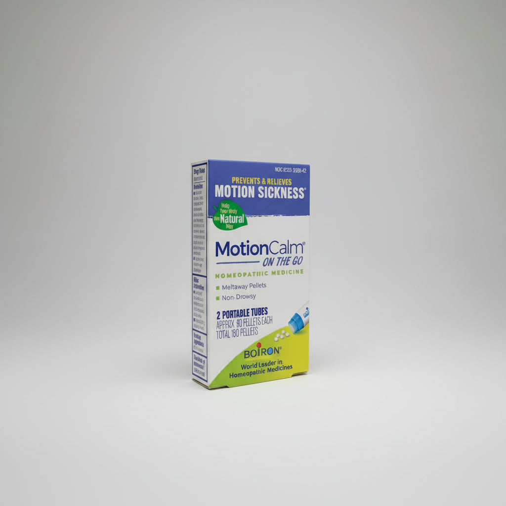 Box of MotionCalm on the Go homeopathic medicine for motion sickness