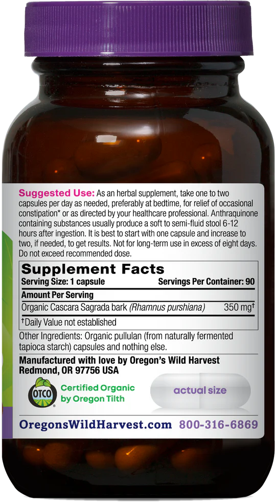 Oregon's Wild Harvest Cascara Sagrada 90 Capsules