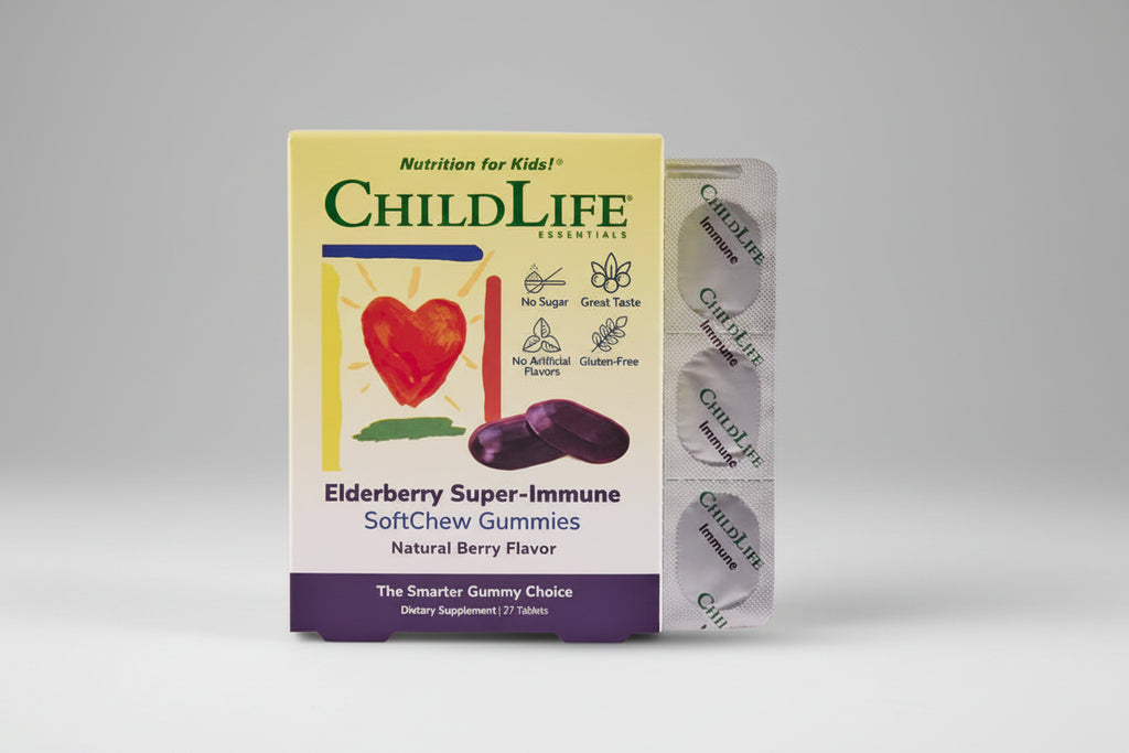 ChildLife Elderberry Super-Immune SoftChew Gummies packaging on a white background