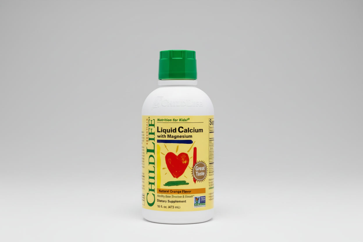 Child Life Liquid Calcium with Magnesium supplement bottle on a white background