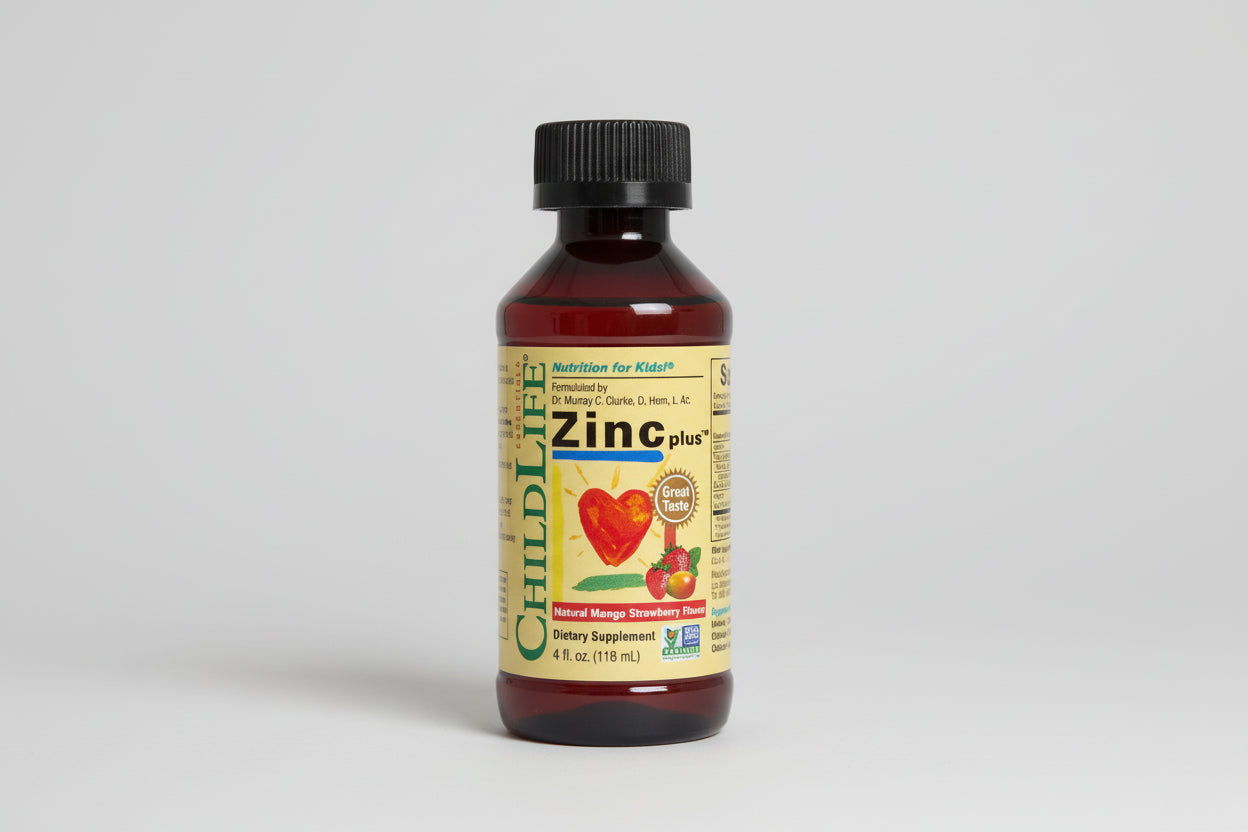 ChildLife Zinc Plus supplement bottle on a white background