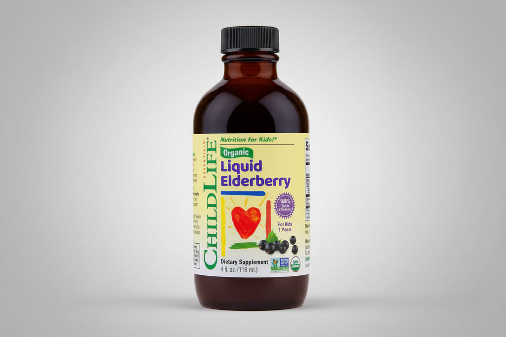 Child Life Liquid Elderberry supplement bottle on a white background