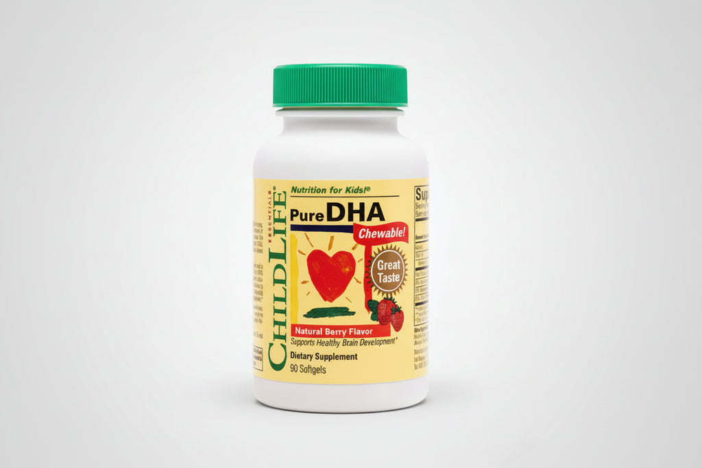 ChildLife Pure DHA chewable supplement bottle on a white background