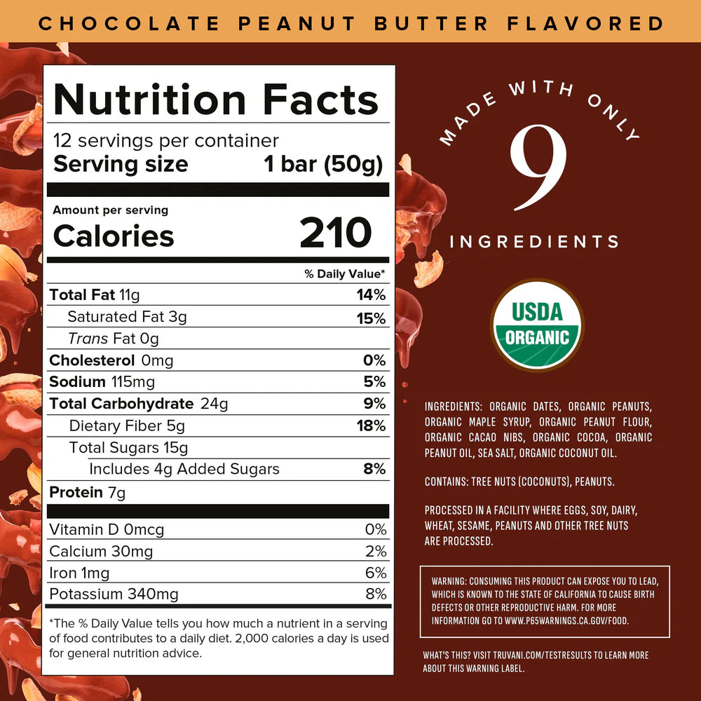Truvani Chocolate Peanut Butter The Only Bar 12 Bars
