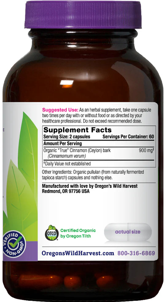 Oregon's Wild Harvest Cinnamon True Ceylon 120 Capsules