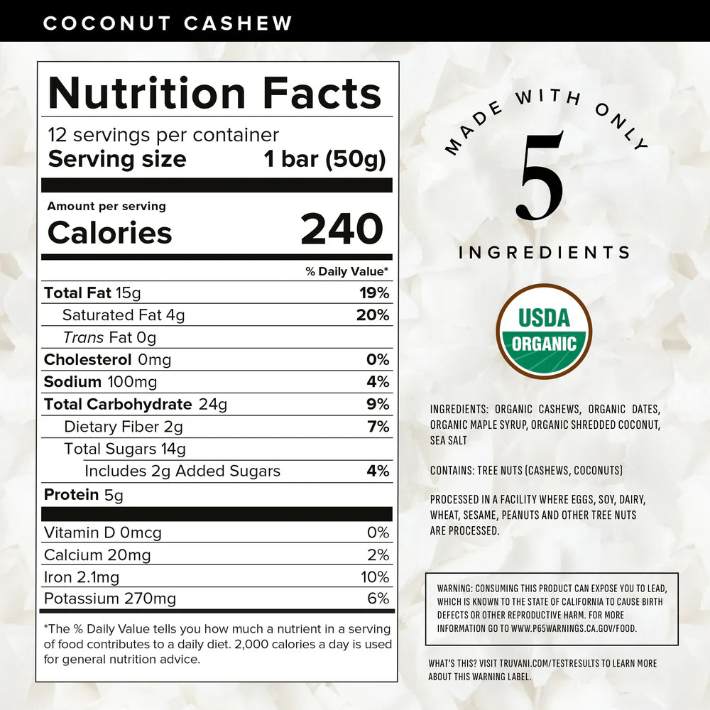 Truvani Coconut Cashew The Only Bar 12 Bars