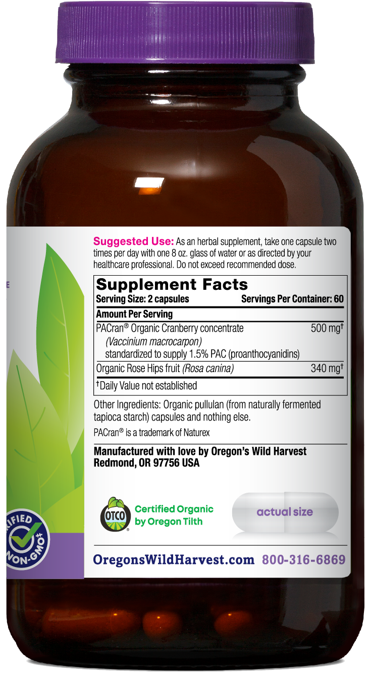 Oregon's Wild Harvest Cranberry Organic 120 Capsules right side