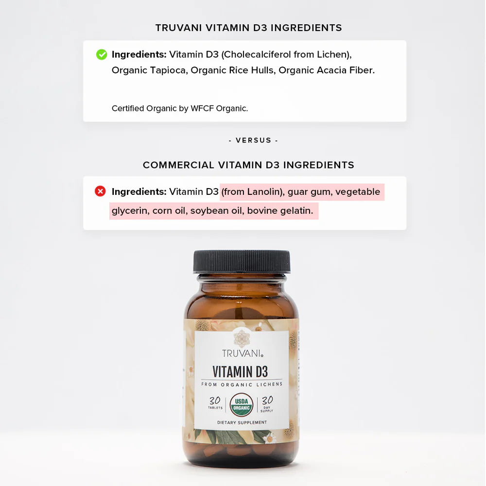 Truvani Vitamin D3 from Organic Lichens 30 Tablets