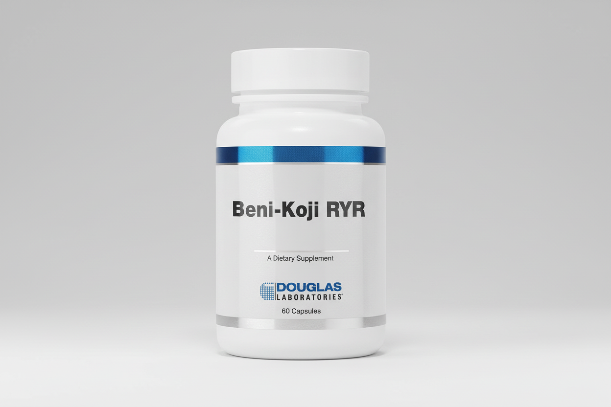 Beni-Koji RYR dietary supplement bottle with Douglas Laboratories branding on a white background