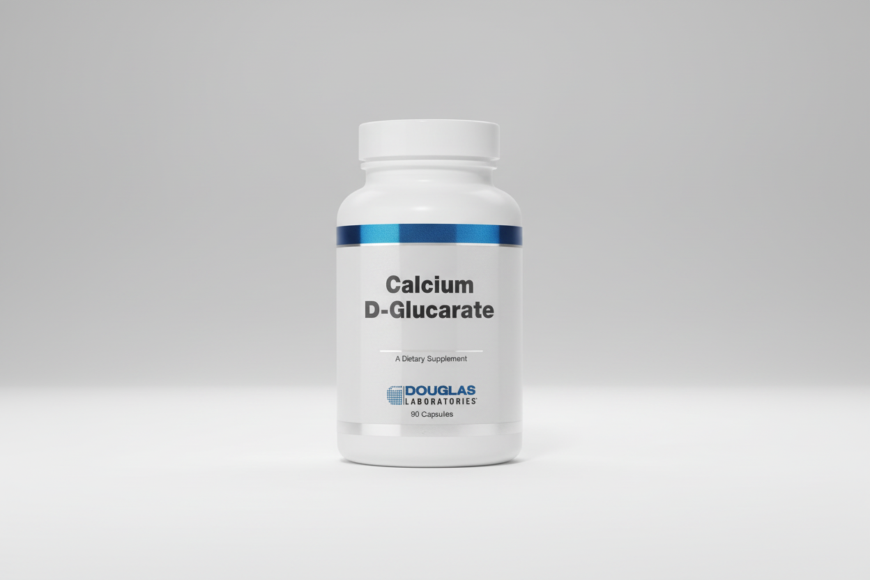 Bottle of Douglas Laboratories Calcium D-Glucarate supplement on a white background