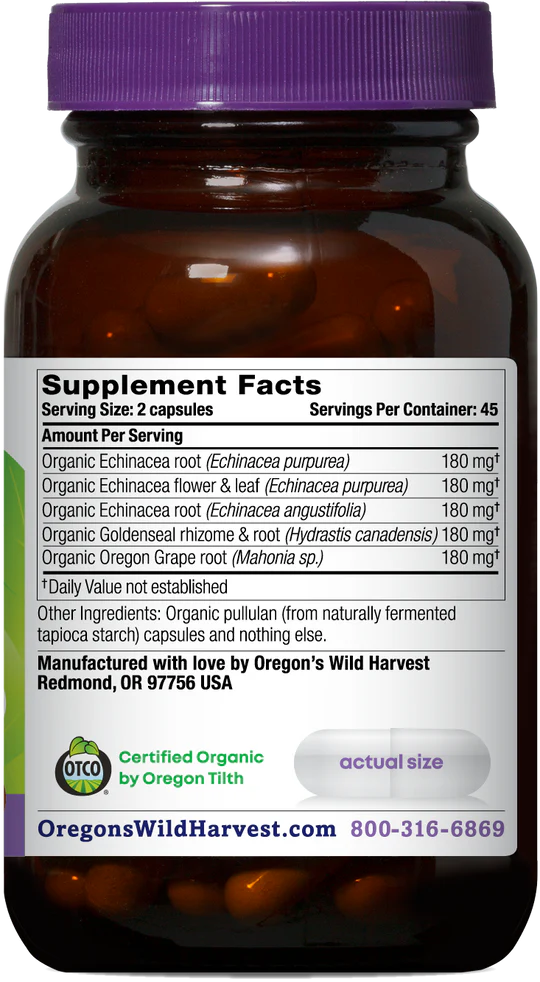 Oregon's Wild Harvest Echinacea Goldenseal 90 Capsules