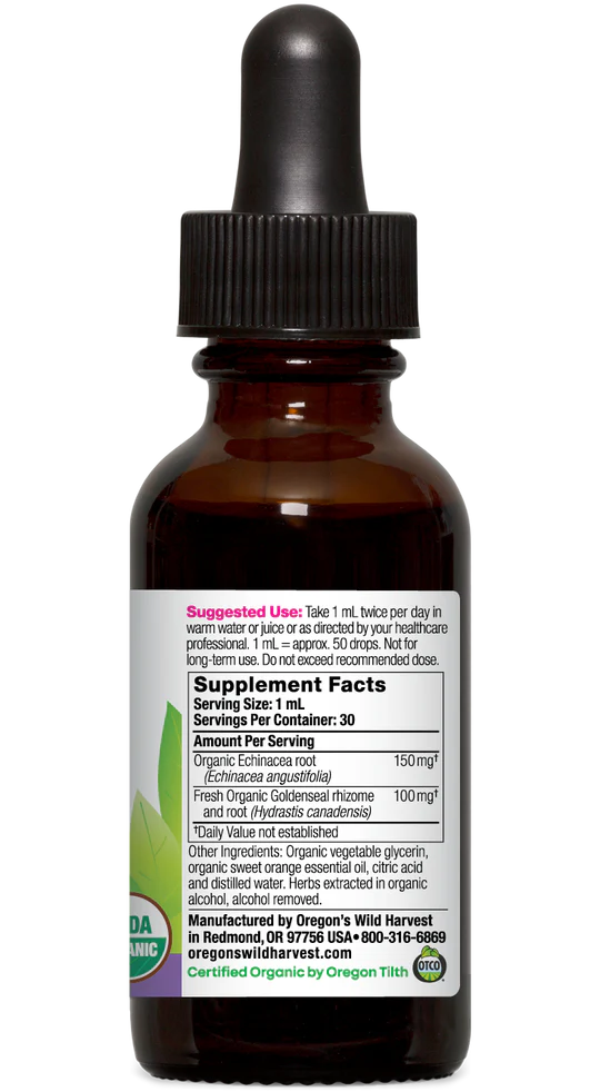 Oregon's Wild Harvest Echinacea Goldenseal Organic Alcohol-Free Extract 1 oz