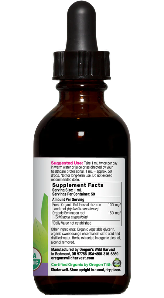 Oregon's Wild Harvest Echinacea Goldenseal Orange Organic Extract 2 oz