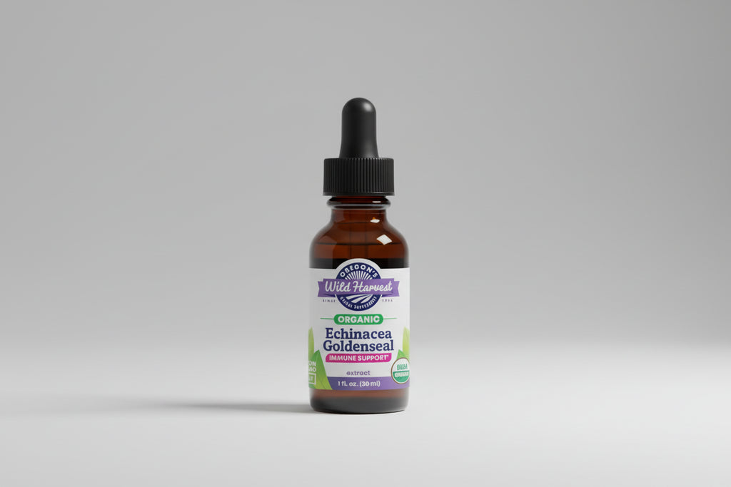 Bottle of Oregon's Wild Harvest Echinacea Goldenseal extract on a white background