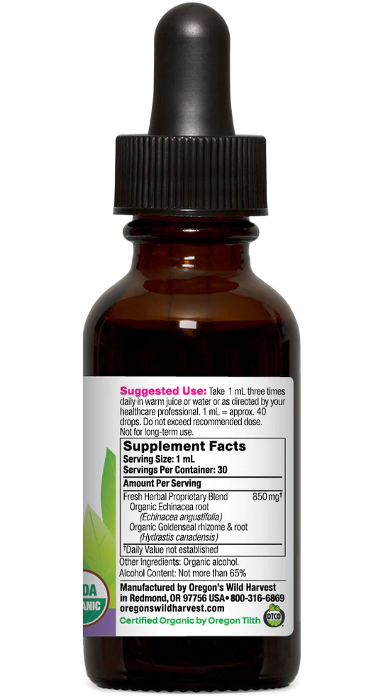 Oregon's Wild Harvest Echinacea Goldenseal Organic Extract 1 oz