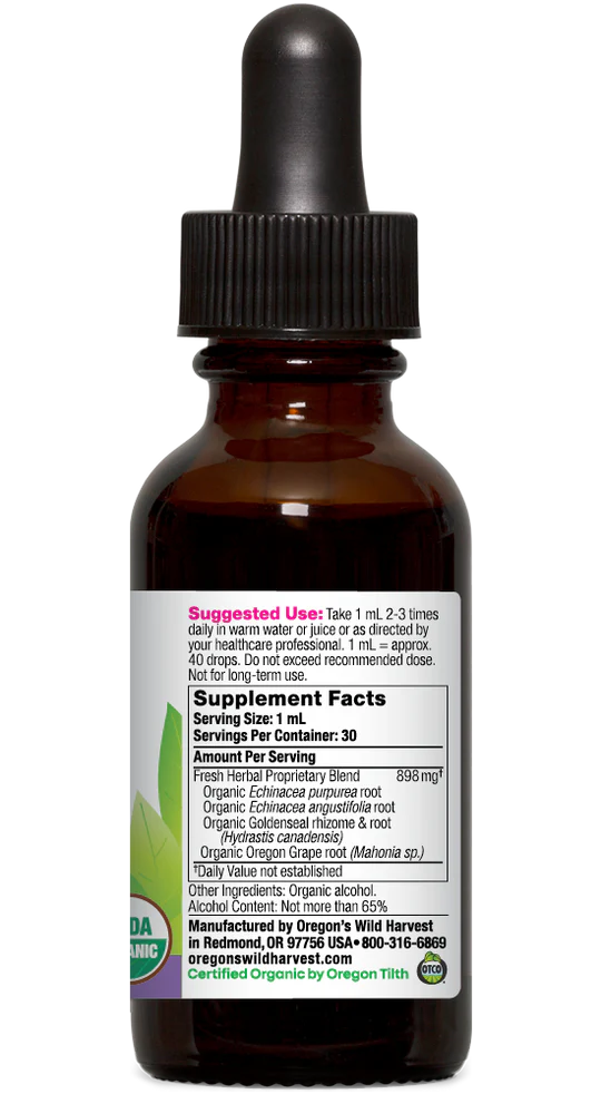 Oregon's Wild Harvest Echinacea Goldenseal Plus Organic Extract 1 oz