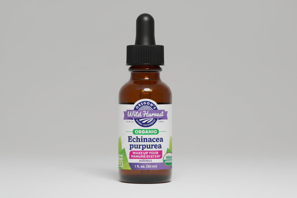 Bottle of Oregon's Wild Harvest Organic Echinacea purpurea extract on a white background