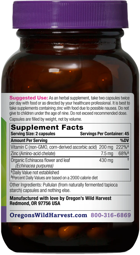 Oregon's Wild Harvest Echinacea with Zinc & Vitamin C 90 Capsules