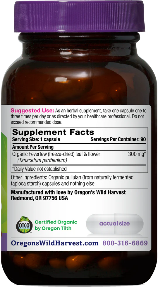 Oregon's Wild Harvest Feverfew 90 Capsules