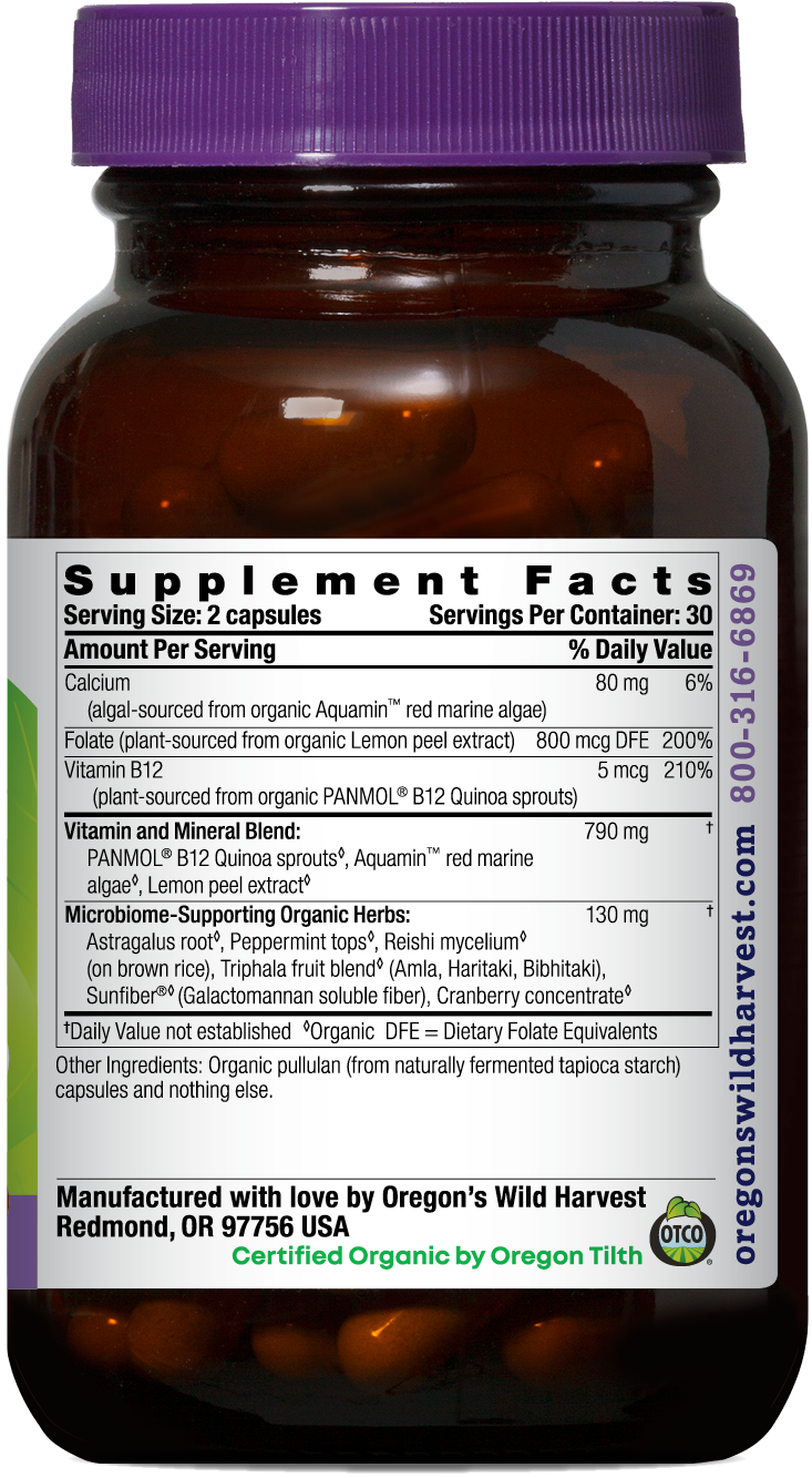 Oregon's Wild Harvest Folate with Vitamin B12 Organic 60 Capsules right side