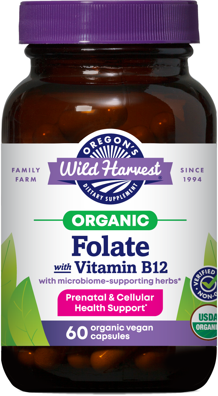 Oregon's Wild Harvest Folate with Vitamin B12 Organic 60 Capsules front