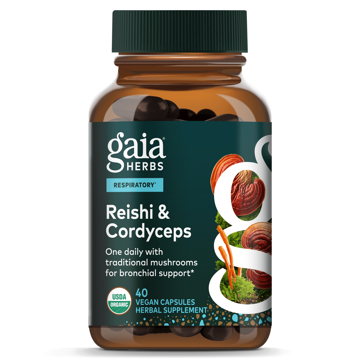 Gaia Herbs Respiratory Mushroom Blend - 40 ct - front package image