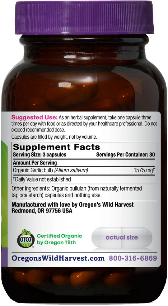 Oregon's Wild Harvest Garlic 90 Capsules | Cardiovascular & Immune Wellness