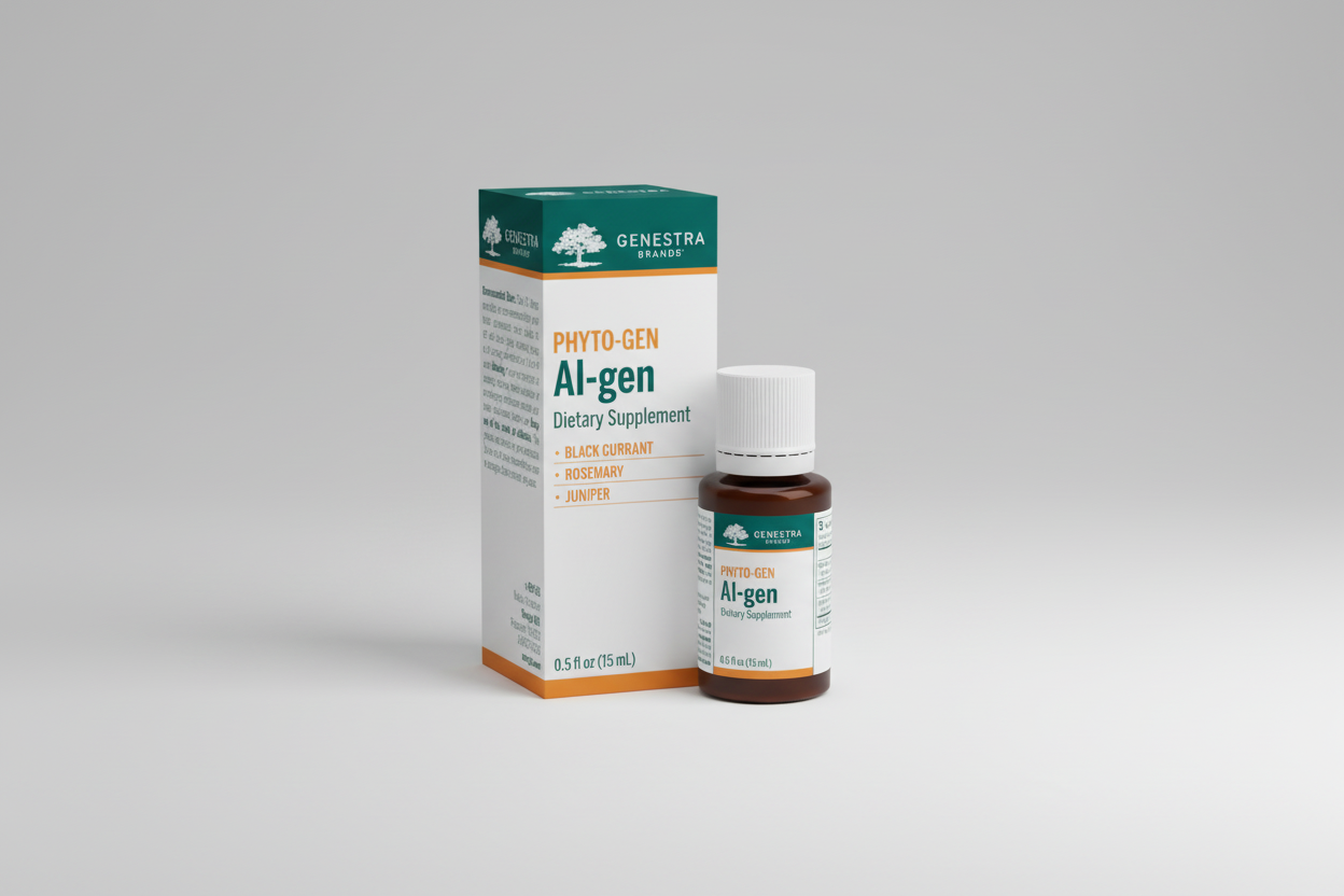 Genestra Phyto-Gen Acn-gen dietary supplement bottle and packaging on a white background