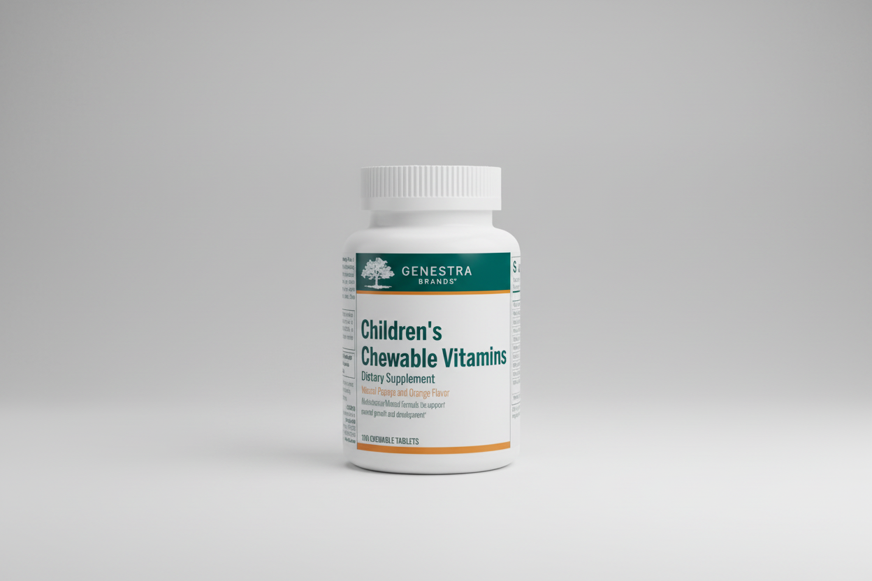Genestra Children's Chewable Vitamins bottle on a white background